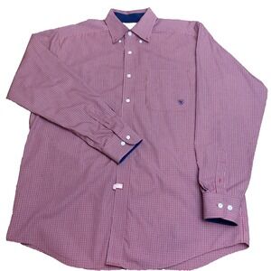 Ariat Wrinkle Free Mens Large Red Western Button Shirt Plaid Cowboy Rodeo Work